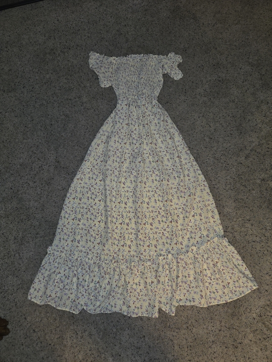 Dresses & Skirts - Smocked Off-Shoulder Maxi Dress in Cream with Floral Print